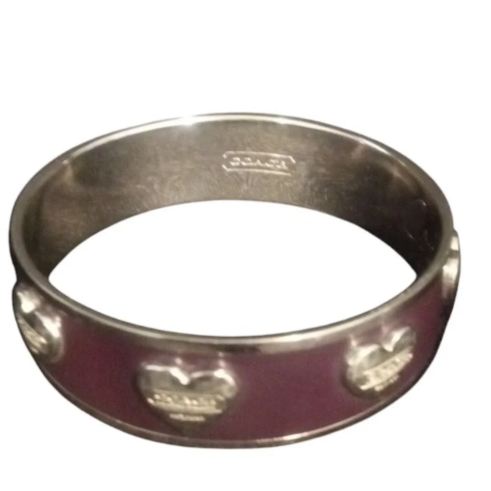 Coach Burgundy Enamel Bangle Bracelet – Heart Logo Detail